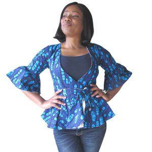 Blue two in one wrap top.